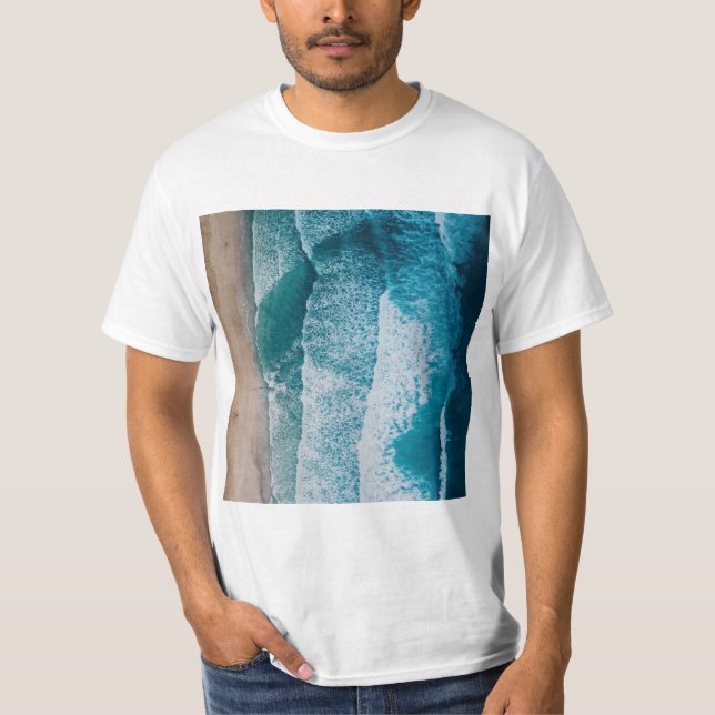 Blue Ocean Waves Sandy Beach T-Shirt (Front)
