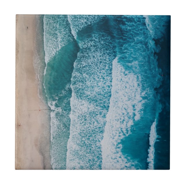 Blue Ocean Waves Sandy Beach Tile (Front)