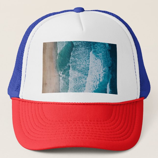 Blue Ocean Waves Sandy Beach Trucker Hat (Front)