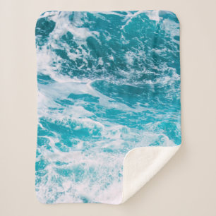Blue Ocean Waves Sherpa Blanket