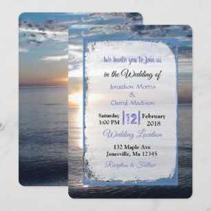 Blue Ocean Waves Sunset Wedset Invitations