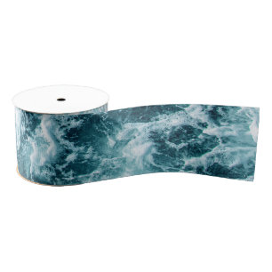 Blue Ocean Waves Texture Grosgrain Ribbon