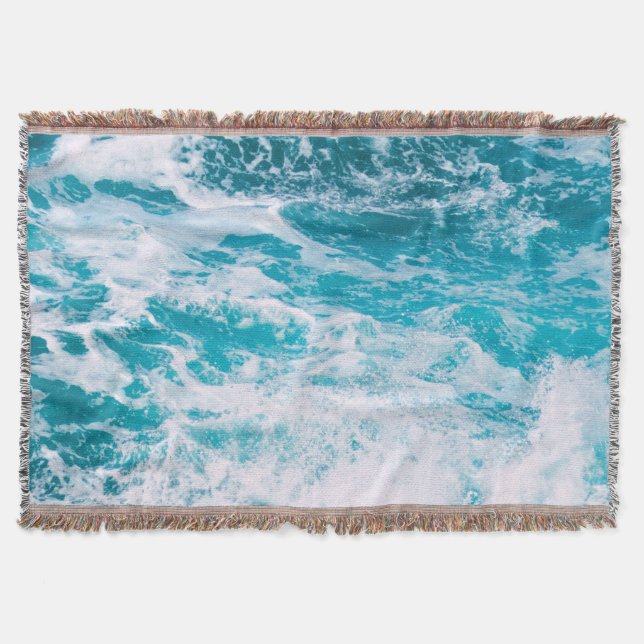 Blue Ocean Waves Throw Blanket (Front)