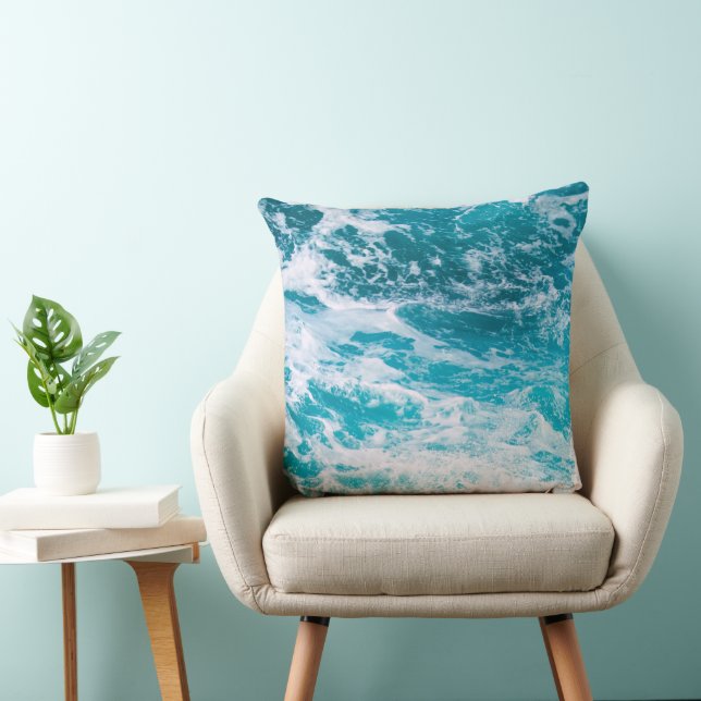 Blue Ocean Waves Throw Pillow (Chair)