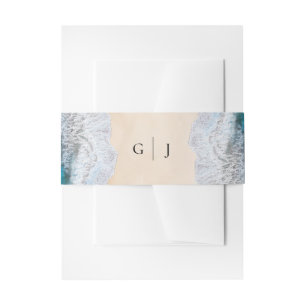 Blue Ocean Waves Tropical Beach Monogram Wedding Invitation Belly Band