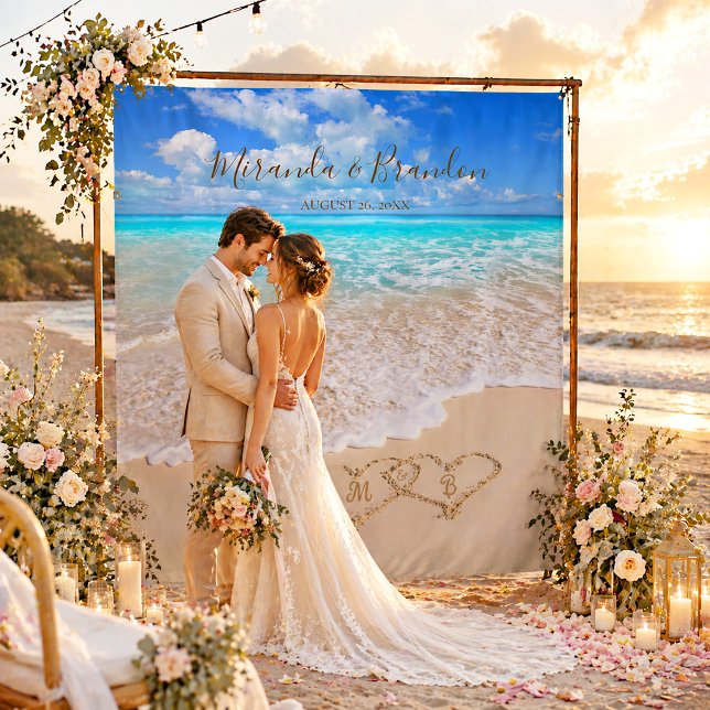 Blue Ocean Waves Tropical Beach Wedding Backdrop Tapestry (Creator Uploaded)