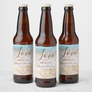 Blue Ocean Waves Tropical Beach Wedding Beer Bottle Label