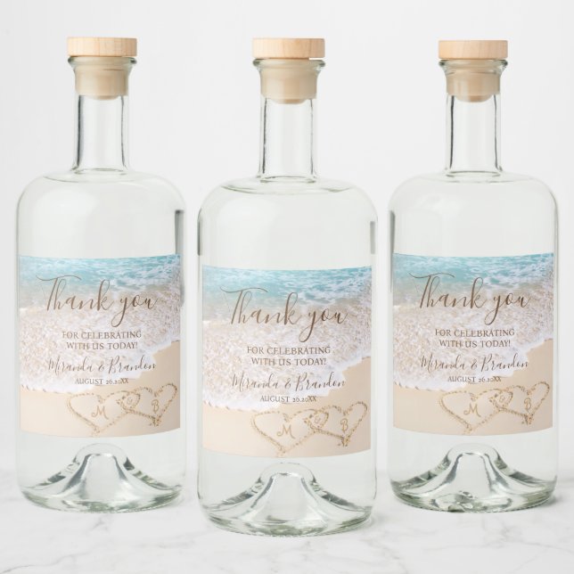 Blue Ocean Waves Tropical Beach Wedding Liquor Bottle Label (Bottles)