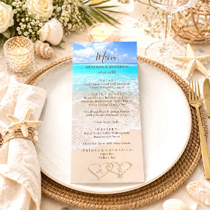 Blue Ocean Waves Tropical Beach Wedding Menu Card