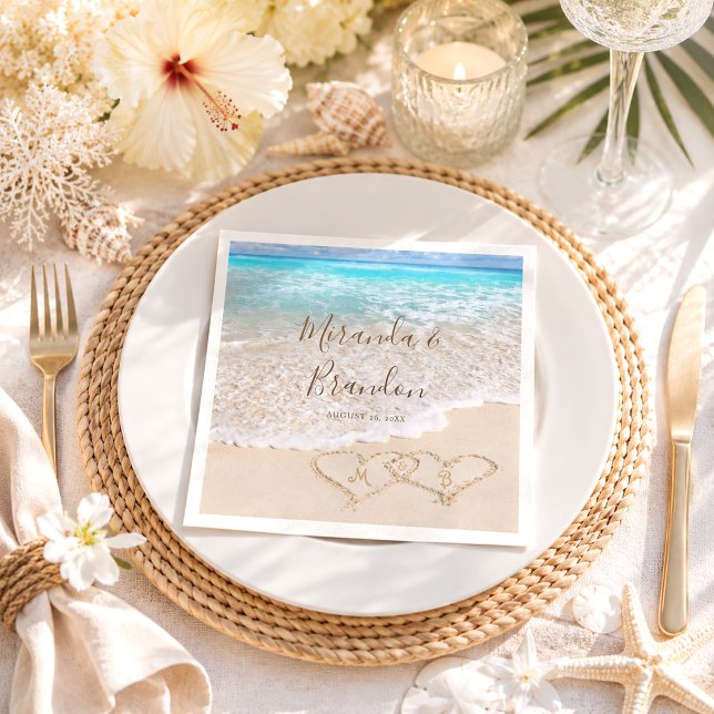 Blue Ocean Waves Tropical Beach Wedding Napkin (Creator Uploaded)