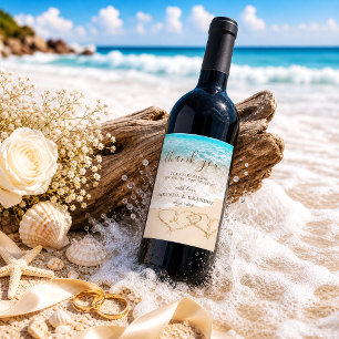 Blue Ocean Waves Tropical Beach Wedding Wine Label