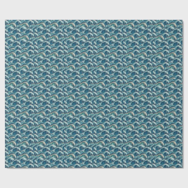 Blue Ocean Waves Tropical Summer Design Pattern Wrapping Paper (Flat)