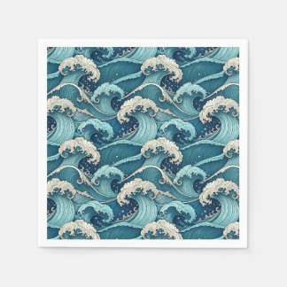 Blue Ocean Waves Tropical Summer Japanese Pattern Napkin
