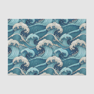 Blue Ocean Waves Tropical Summer Japanese Pattern Tissue Paper