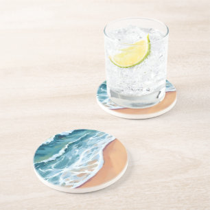Blue Ocean Waves Watercolor Coaster