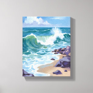 Blue Ocean Waves Watercolor Painting Canvas Print