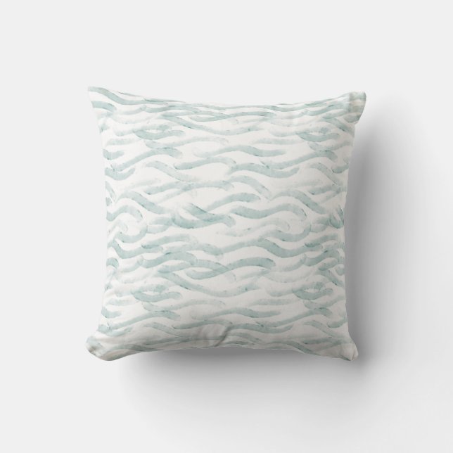 Blue Ocean Waves Watercolor Throw Pillow (Front)