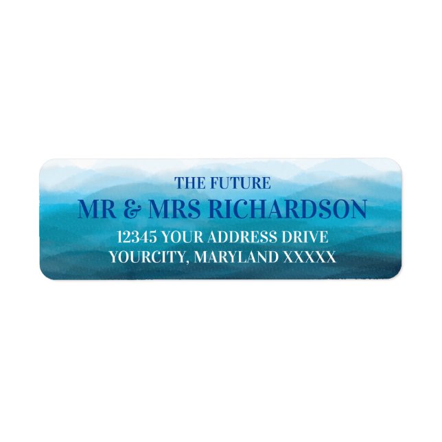 Blue Ocean Waves Wedding Return Address Labels (Front)