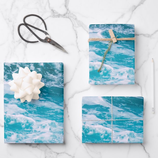 Blue Ocean Waves Wrapping Paper Sheet (Front)