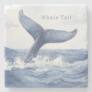 Blue Ocean Whale Tail Stone Coaster