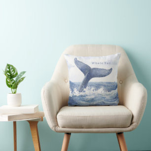 Blue Ocean Whale Tail Throw Pillow