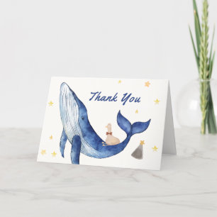 Blue Ocean Whimsical Duck Stars Whale Baby Shower Thank You Card