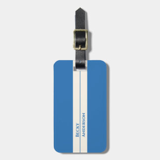 Blue Ocean, White Sand, Blue Text, Retro Luggage Tag