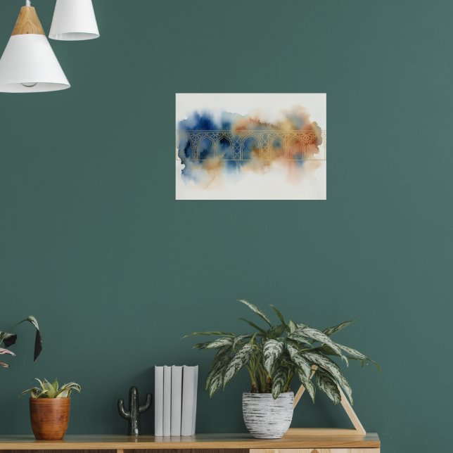 Blue Ocher Abstract Watercolour Poster (Living Room 1)
