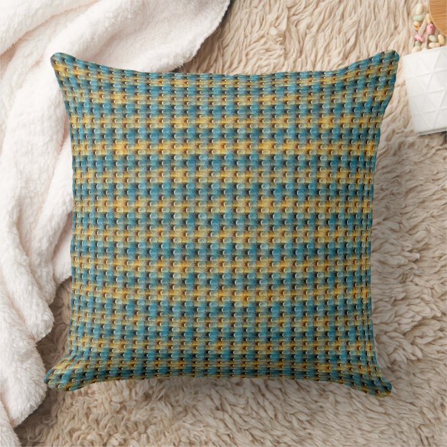 Blue & Ochre Abstract Pattern Design 1315 Throw Pillow (Blanket)