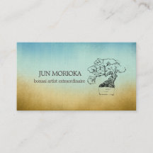 Blue & Ochre Omber Bonsai Motif Business Card