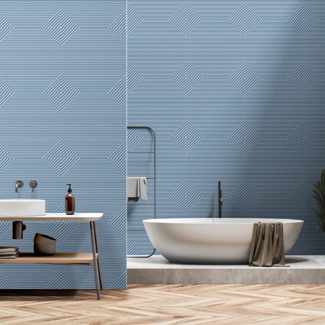 Blue Octagon Stripe Wallpaper (Bathroom)