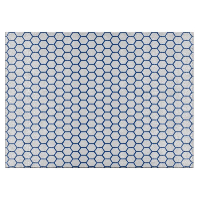 Blue Octagonal Honeycomb Pattern Retro Glass Cutting Board (Front)
