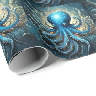 Blue Octopus Abstract Acrylic Art, Wrapping Paper