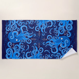 Blue octopus beach towel