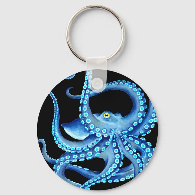 Blue Octopus Black Keychain (Front)