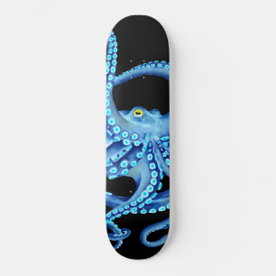 Blue Octopus Black Skateboard