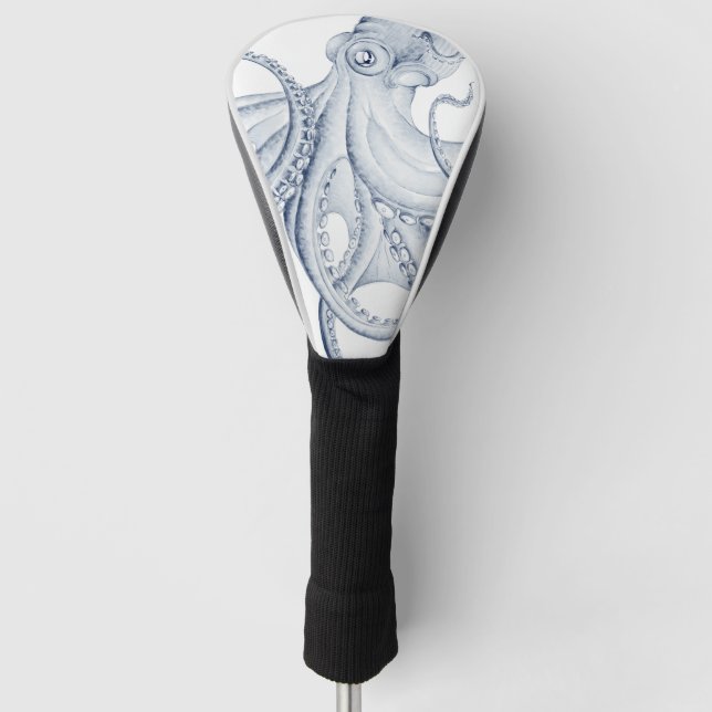 Blue Octopus Cephalopod Kraken Ink Golf Head Cover (Front)