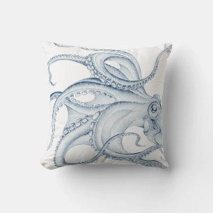 Blue Octopus Cephalopod Kraken Ink Throw Pillow