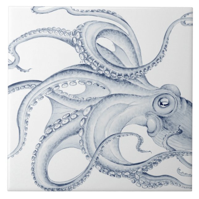 Blue Octopus Cephalopod Kraken Ink Tile (Front)