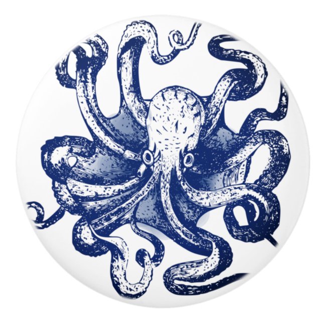 Blue Octopus Ceramic Knob (Front)