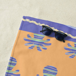Blue Octopus Coral  Beach Towel