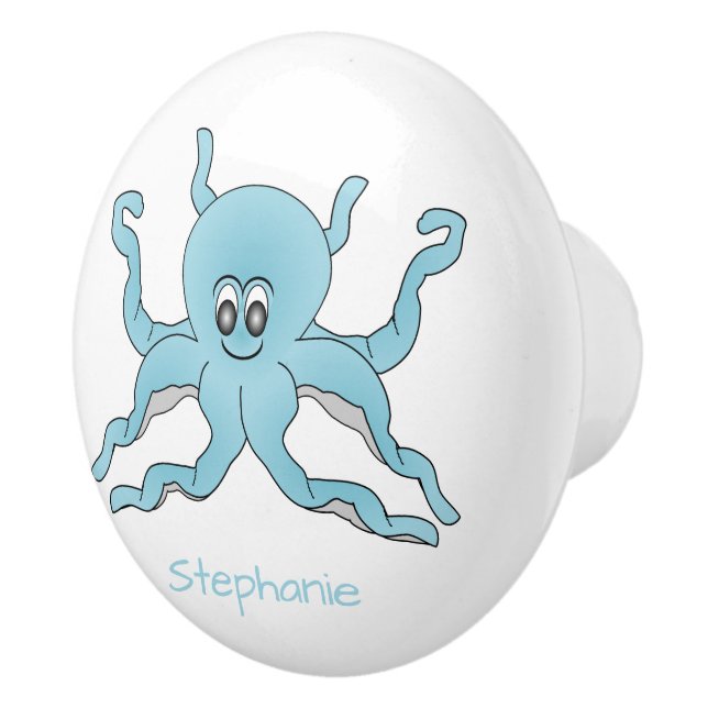 Blue Octopus Design Personalised Ceramic Knob (Right)