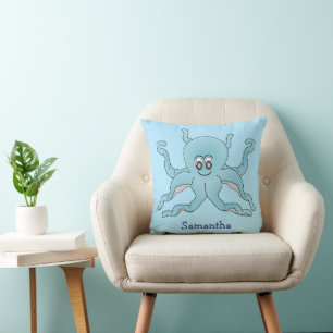 Blue Octopus Design Personalised Throw Pillow