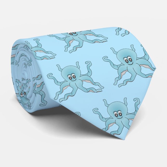 Blue Octopus Design Tie (Rolled)