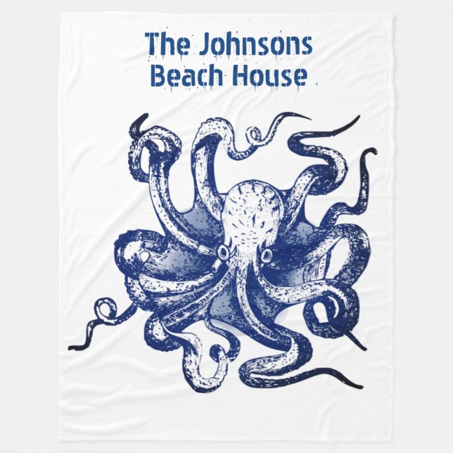 Blue Octopus Fleece Blanket (Front)