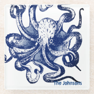 Blue Octopus Glass Coaster