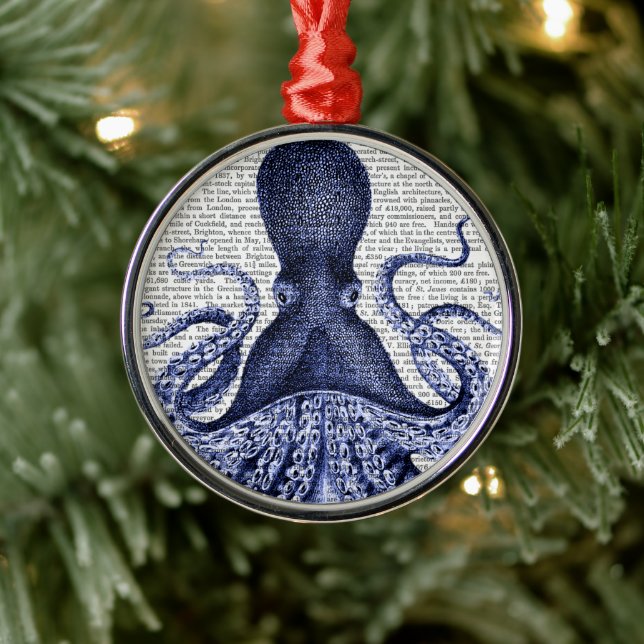Blue Octopus Metal Ornament (Tree)