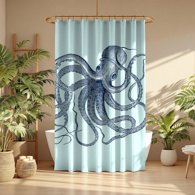 Blue octopus nautical illustration on light green (Creator Uploaded)