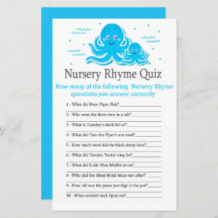 Blue Octopus Nursery Rhyme Quiz baby shower game