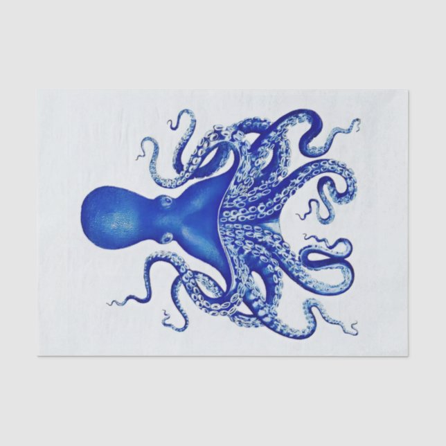 Blue Octopus on off white background  Tissue Paper (Front)